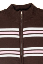Striped Mock Neck Zip Cardigan