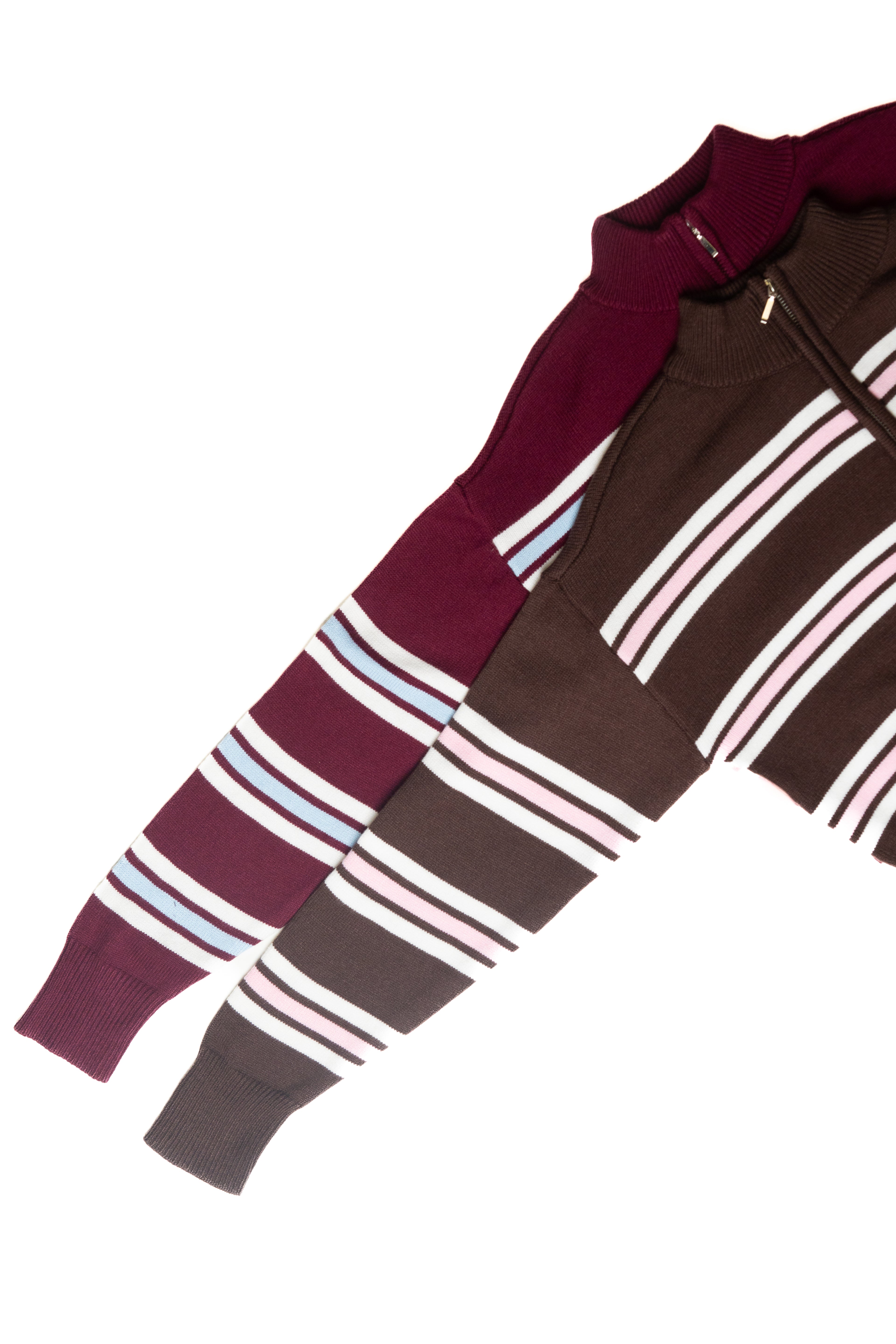 Striped Mock Neck Zip Cardigan
