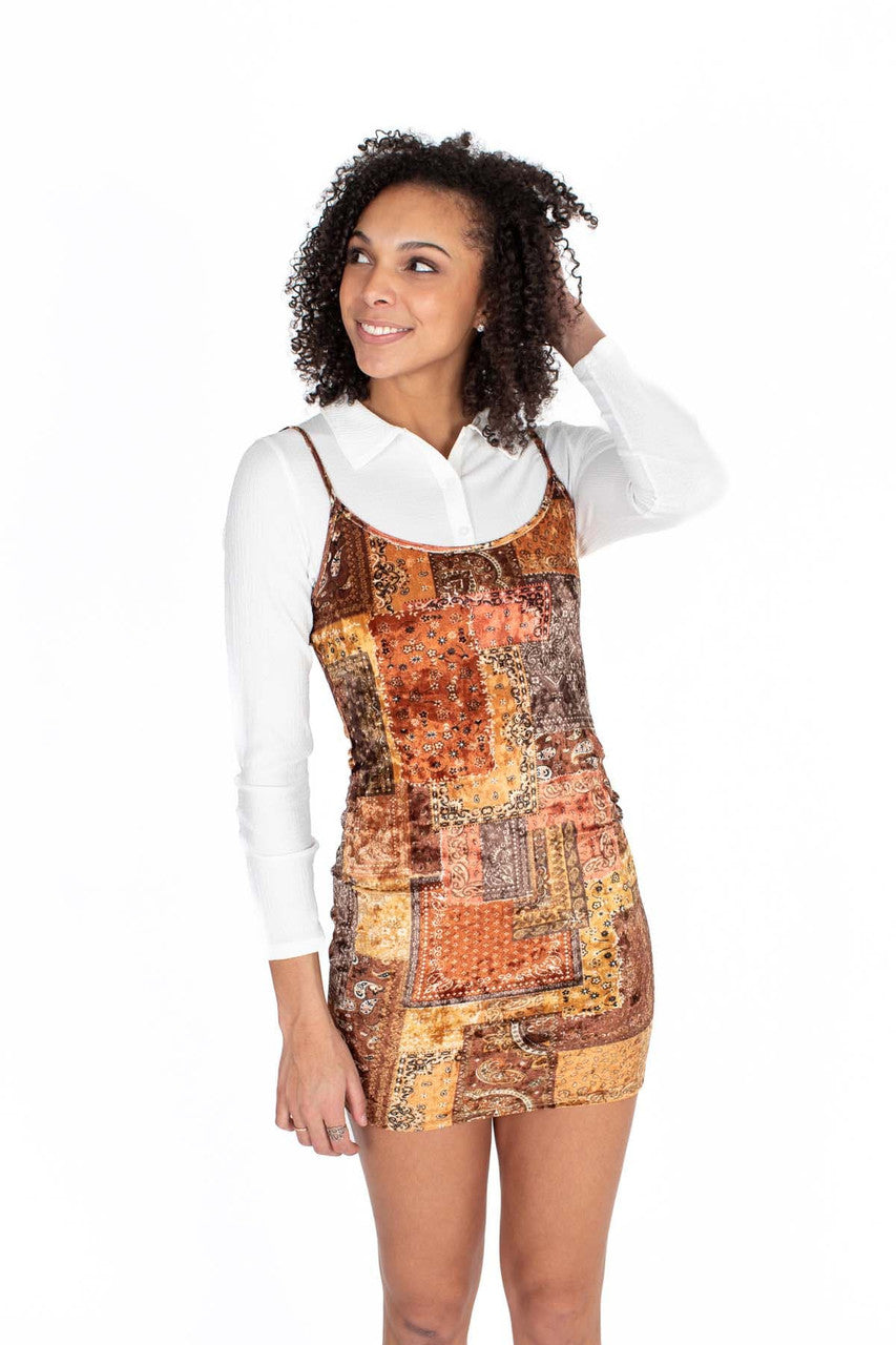 Velvet Patchwork Mini Dress