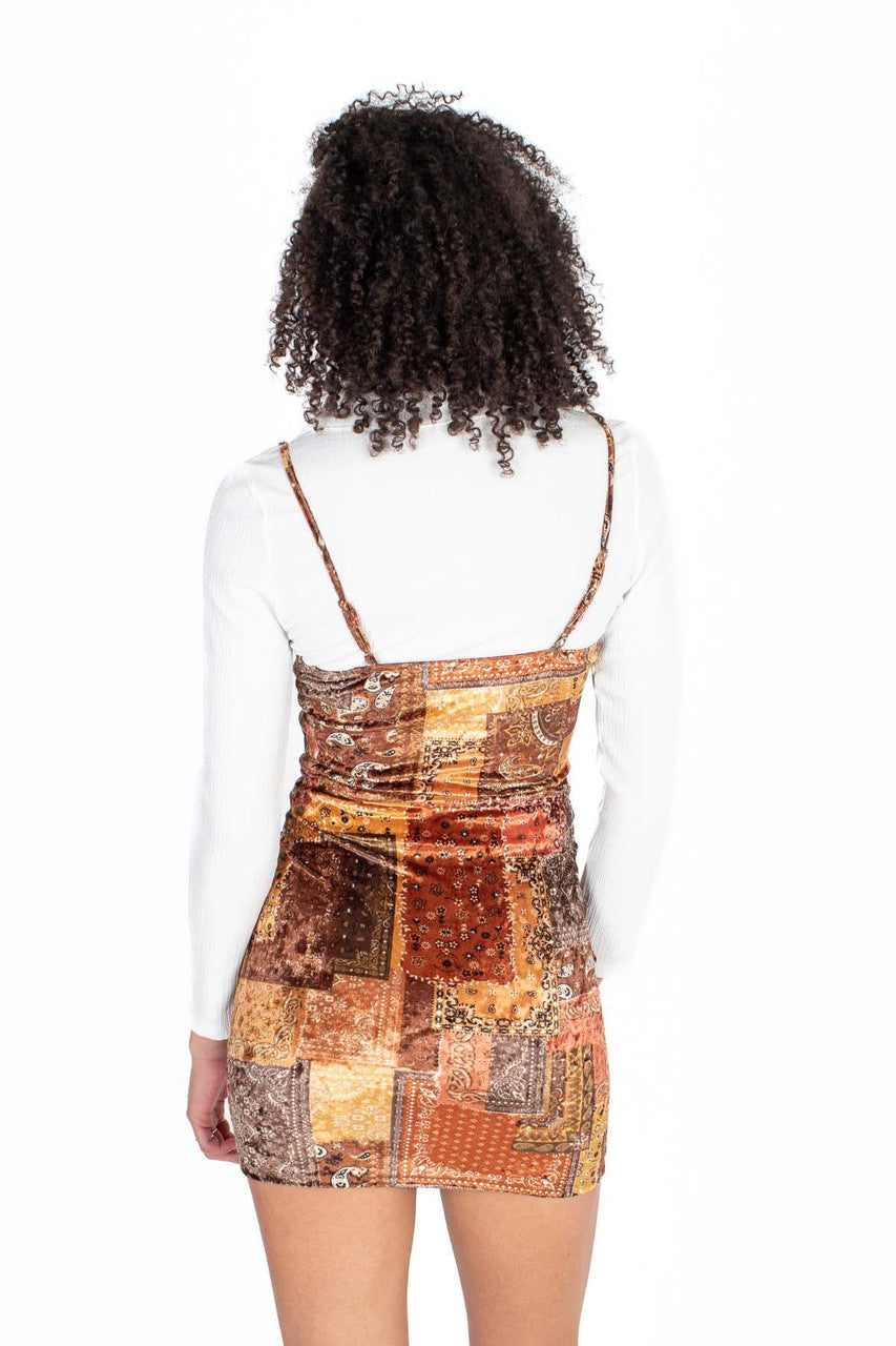 Velvet Patchwork Mini Dress