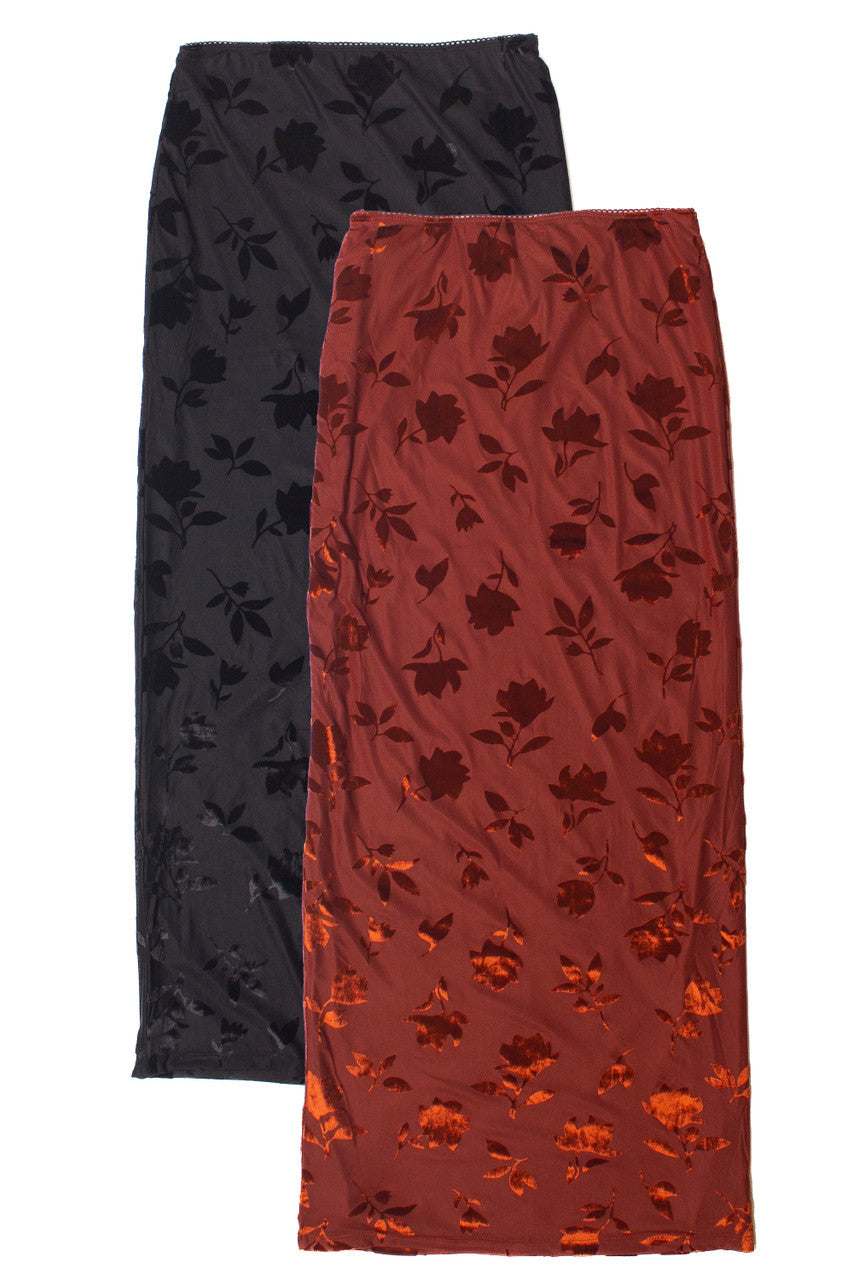 Floral Velvet Burnout Maxi Skirt