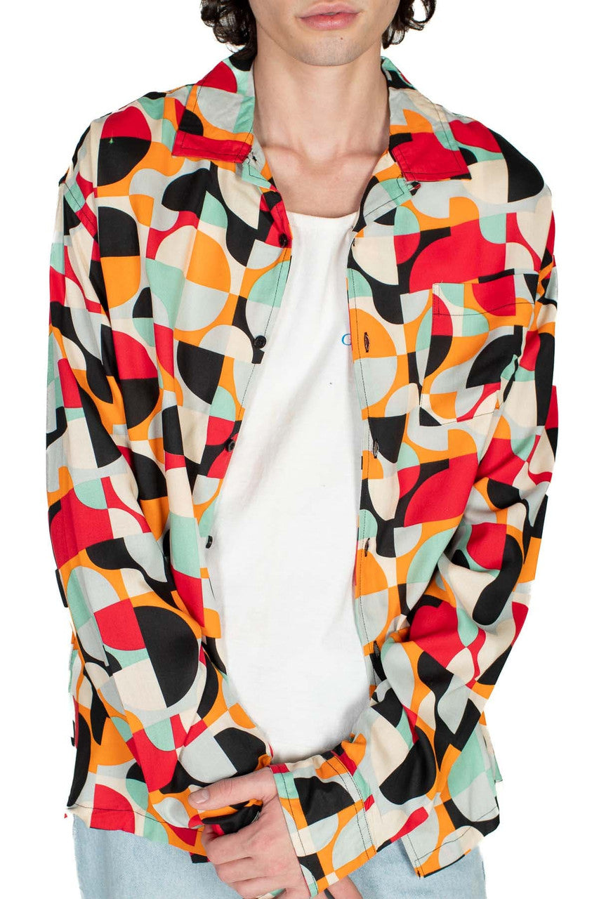 Vibrant Mod Long Sleeve Button Up Shirt