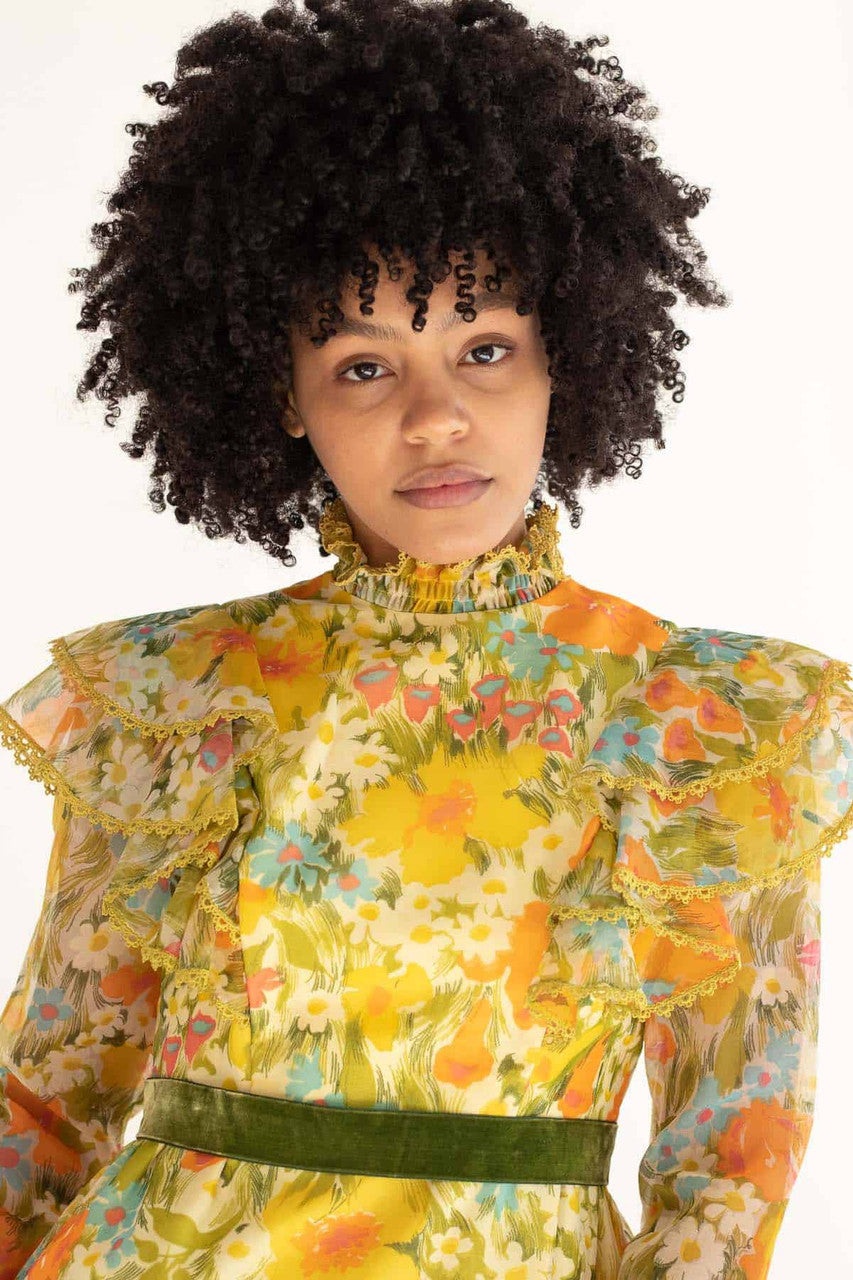 Vintage 70s Style Ruffle Floral Dress