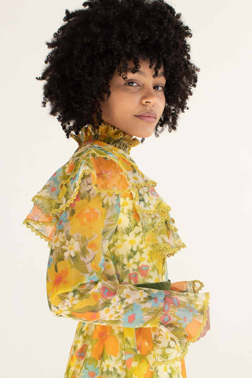 Vintage 70s Style Ruffle Floral Dress