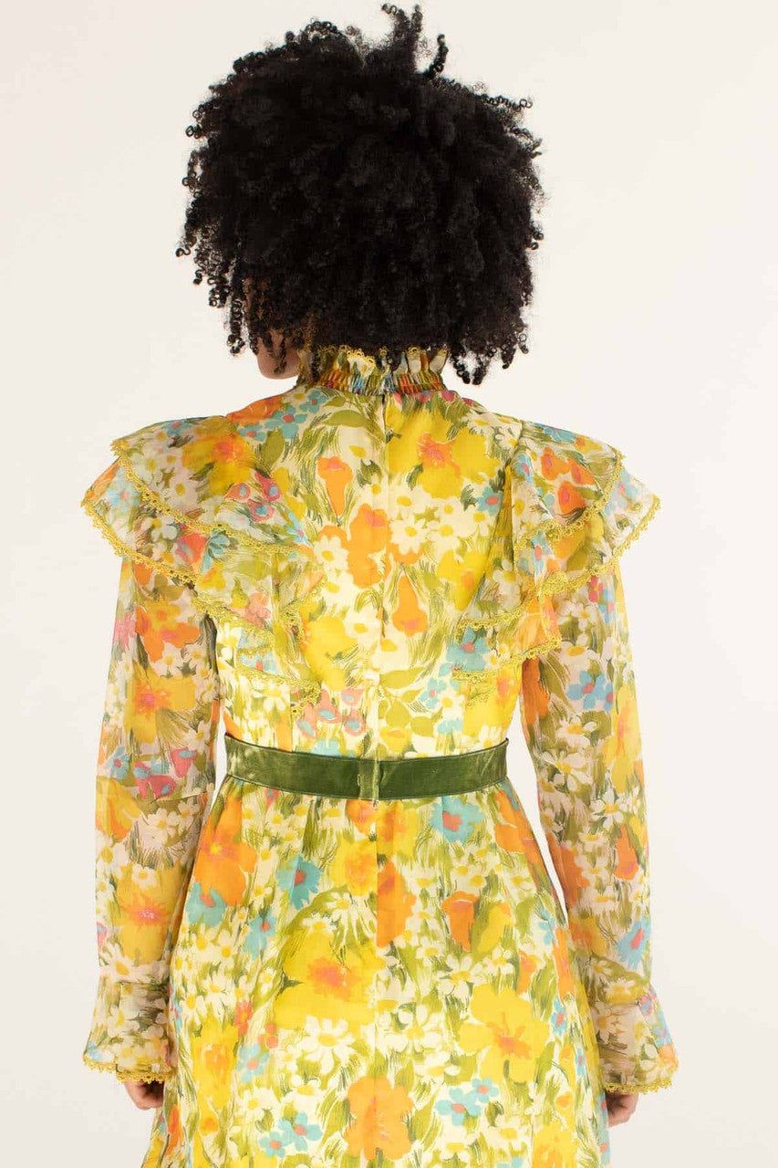 Vintage 70s Style Ruffle Floral Dress