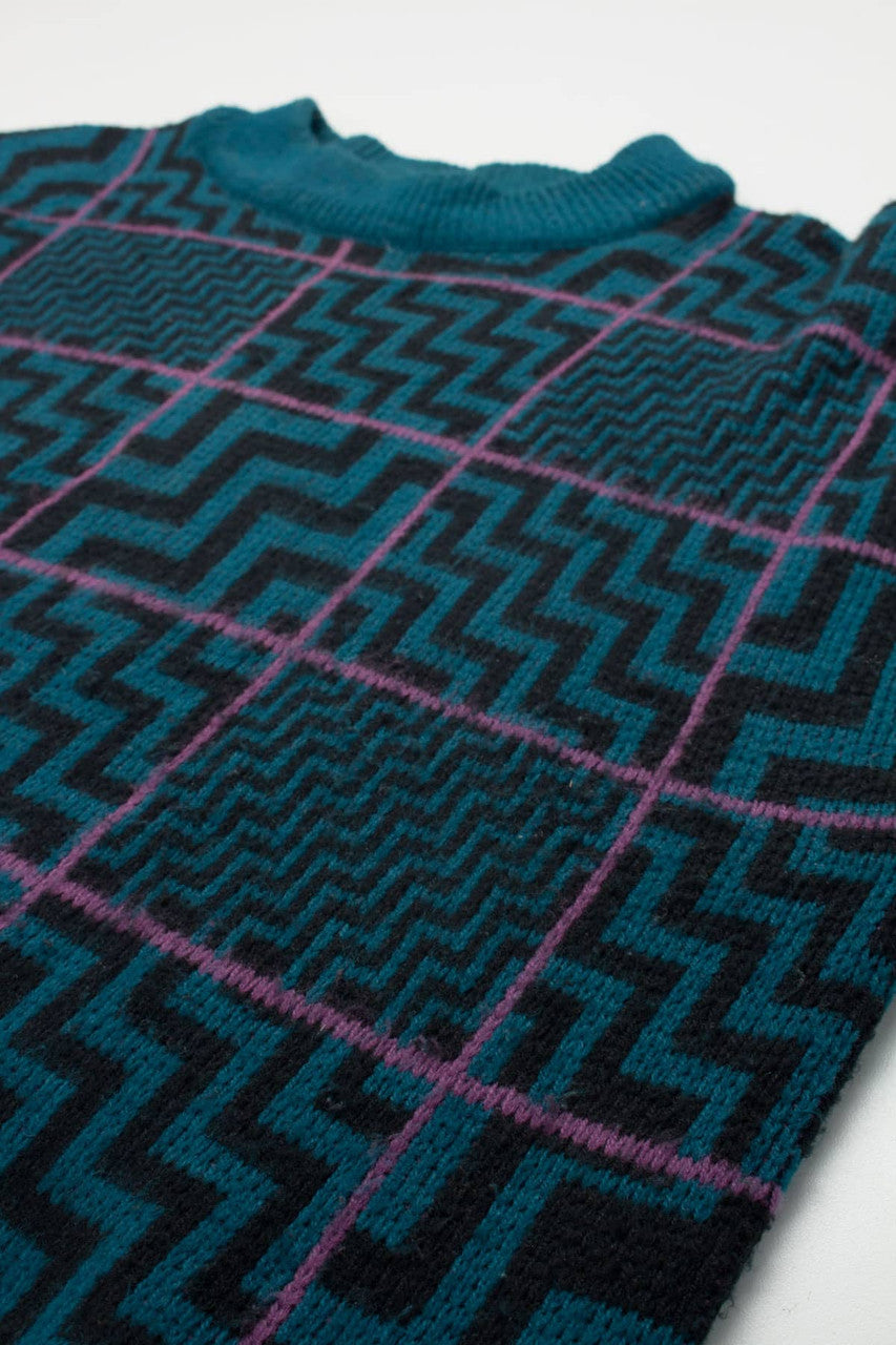 Gabrielle Checkered Zig Zag 80s Sweater 3458
