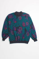 Floral Houndstooth Mockneck 80s Sweater