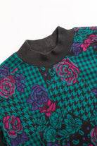 Floral Houndstooth Mockneck 80s Sweater