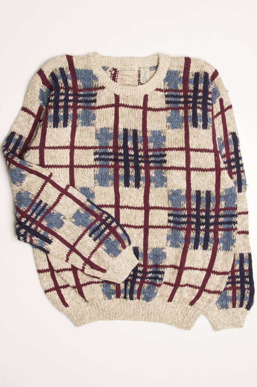 Vintage Big Knit Plaid 80s Sweater 3537