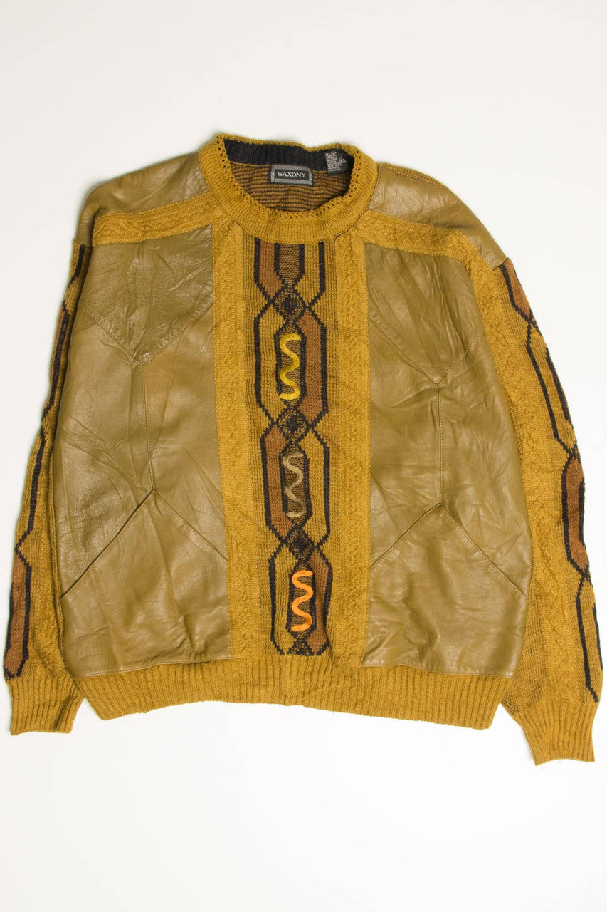 Vintage Leather Mustard 80s Sweater 3609