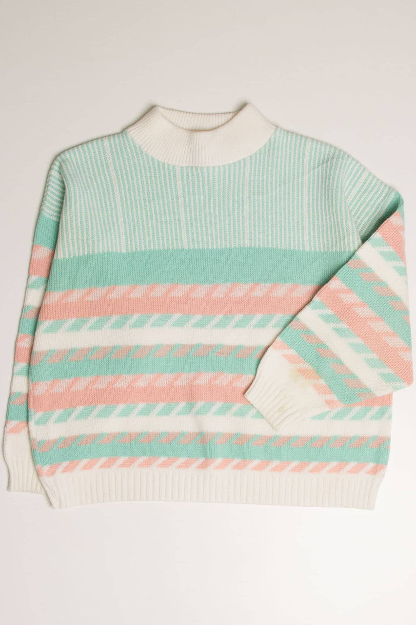 Vintage 80s Mint & Peach Sweater 3617