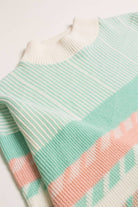 Vintage 80s Mint & Peach Sweater 3617