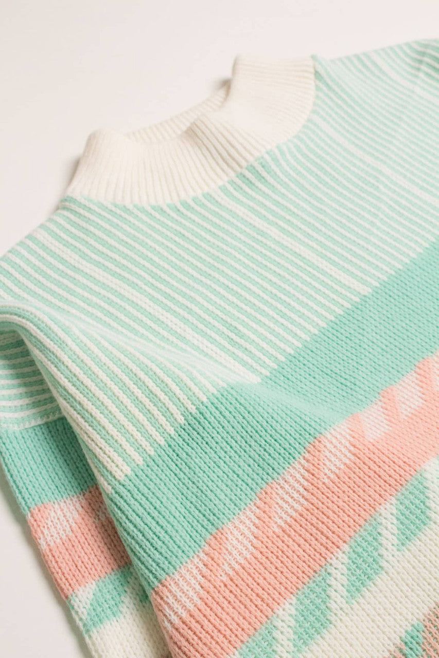 Vintage 80s Mint & Peach Sweater 3617