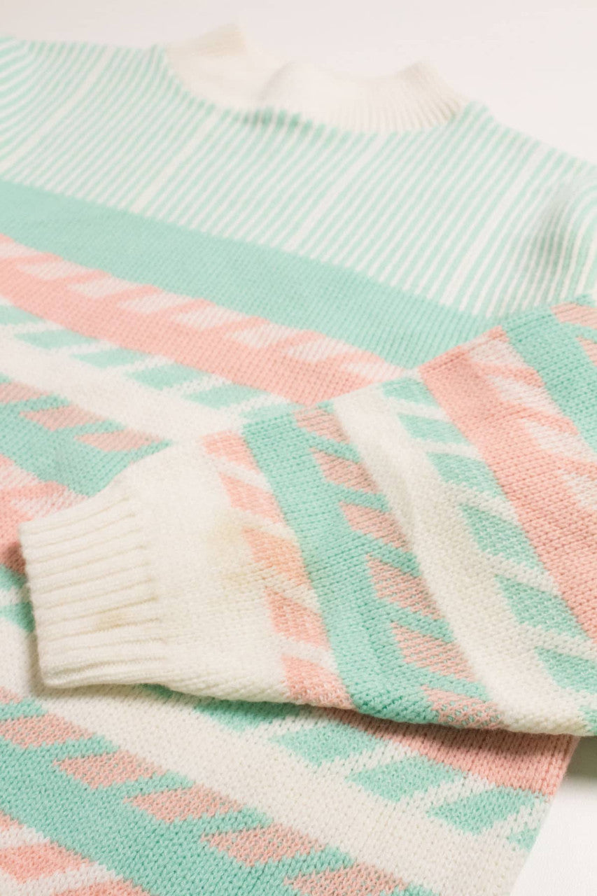 Vintage 80s Mint & Peach Sweater 3617
