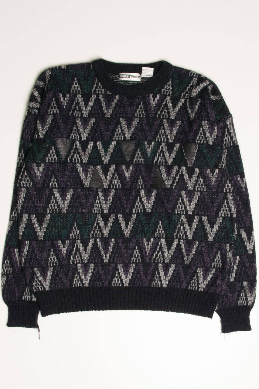 Vintage 80s Leather Trimmed Sweater 3621
