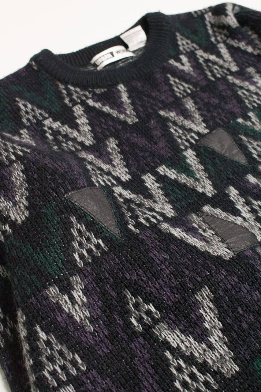 Vintage 80s Leather Trimmed Sweater 3621