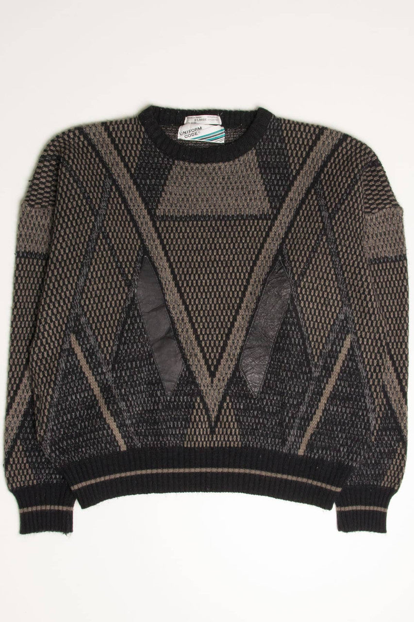 Vintage 80s Leather Trimmed Sweater 3623