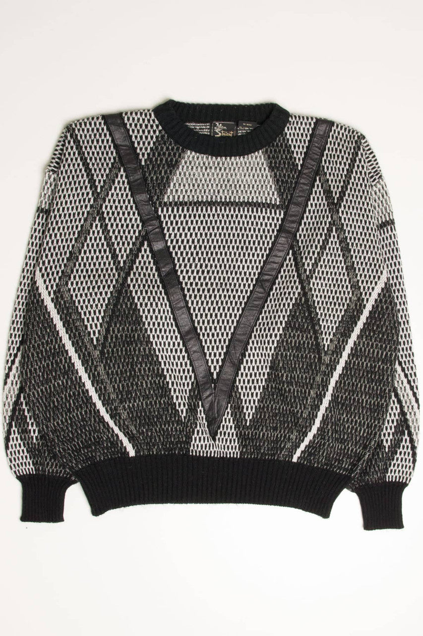 Vintage 80s Leather Trimmed Sweater 3638