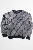 Black 80s Sweater w/ Faux Leather Detail