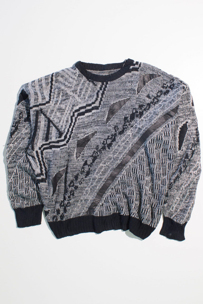 Black 80s Sweater w/ Faux Leather Detail