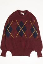 Vintage Burgundy Argyle 80s Sweater 3648