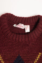Vintage Burgundy Argyle 80s Sweater 3648