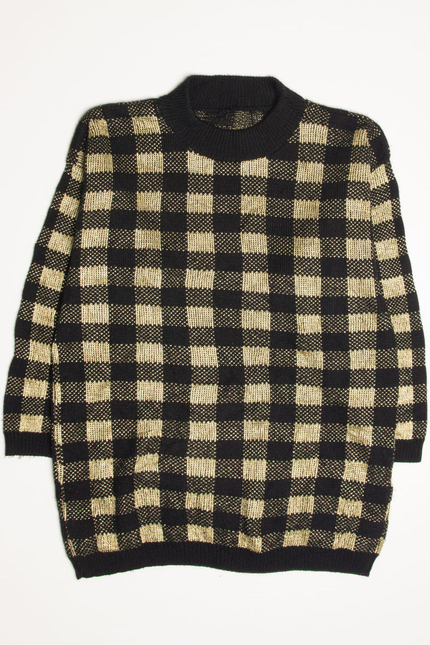 Vintage Gold Gingham 80s Sweater 3696