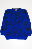 Vintage Royal Blue Floral 80s Sweater 3734