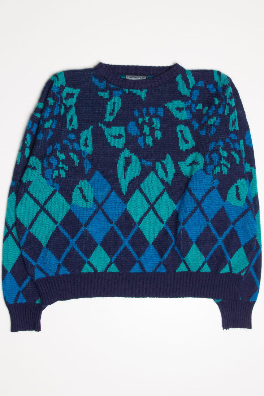 Vintage Floral Argyle 80s Sweater 3797