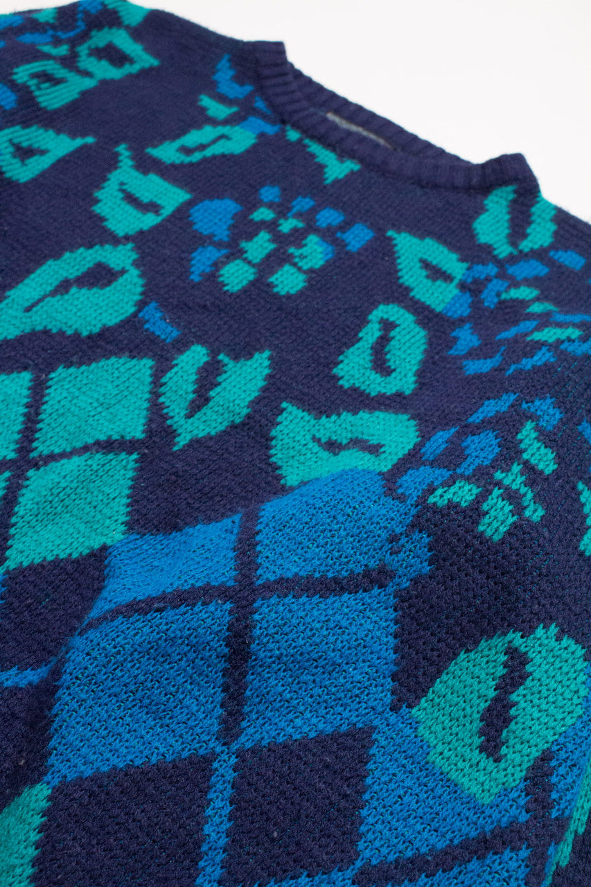 Vintage Floral Argyle 80s Sweater 3797