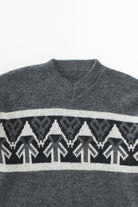 Vintage Patterned 80s Grey Sweater