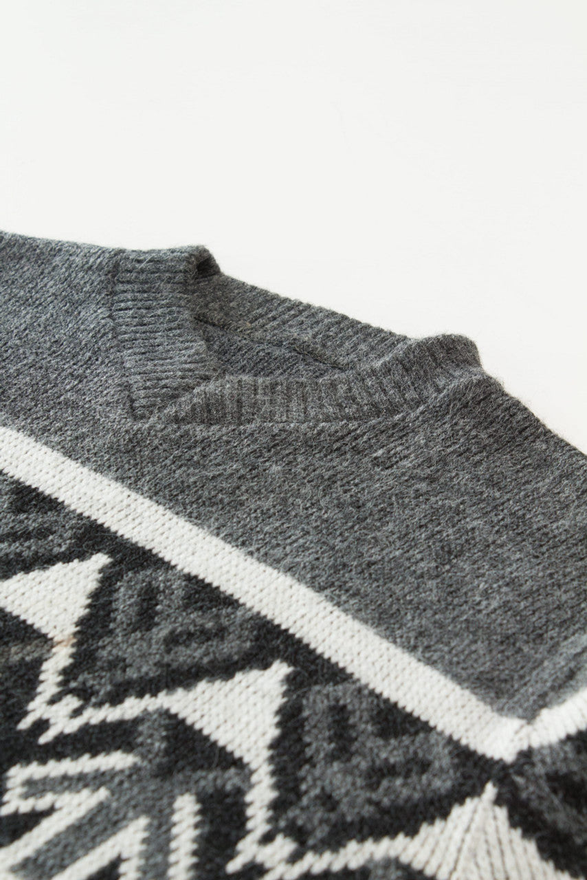 Vintage Patterned 80s Grey Sweater