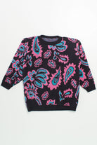 Vintage Black Pink and Blue Floral 80s Sweater
