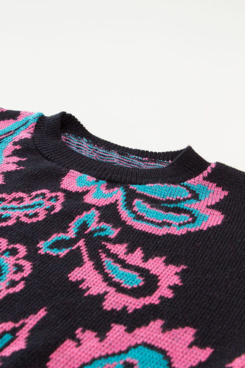 Vintage Black Pink and Blue Floral 80s Sweater