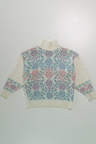 Vintage Collared White 80s Sweater with Floral Pattern