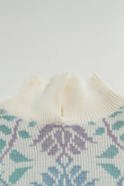 Vintage Collared White 80s Sweater with Floral Pattern