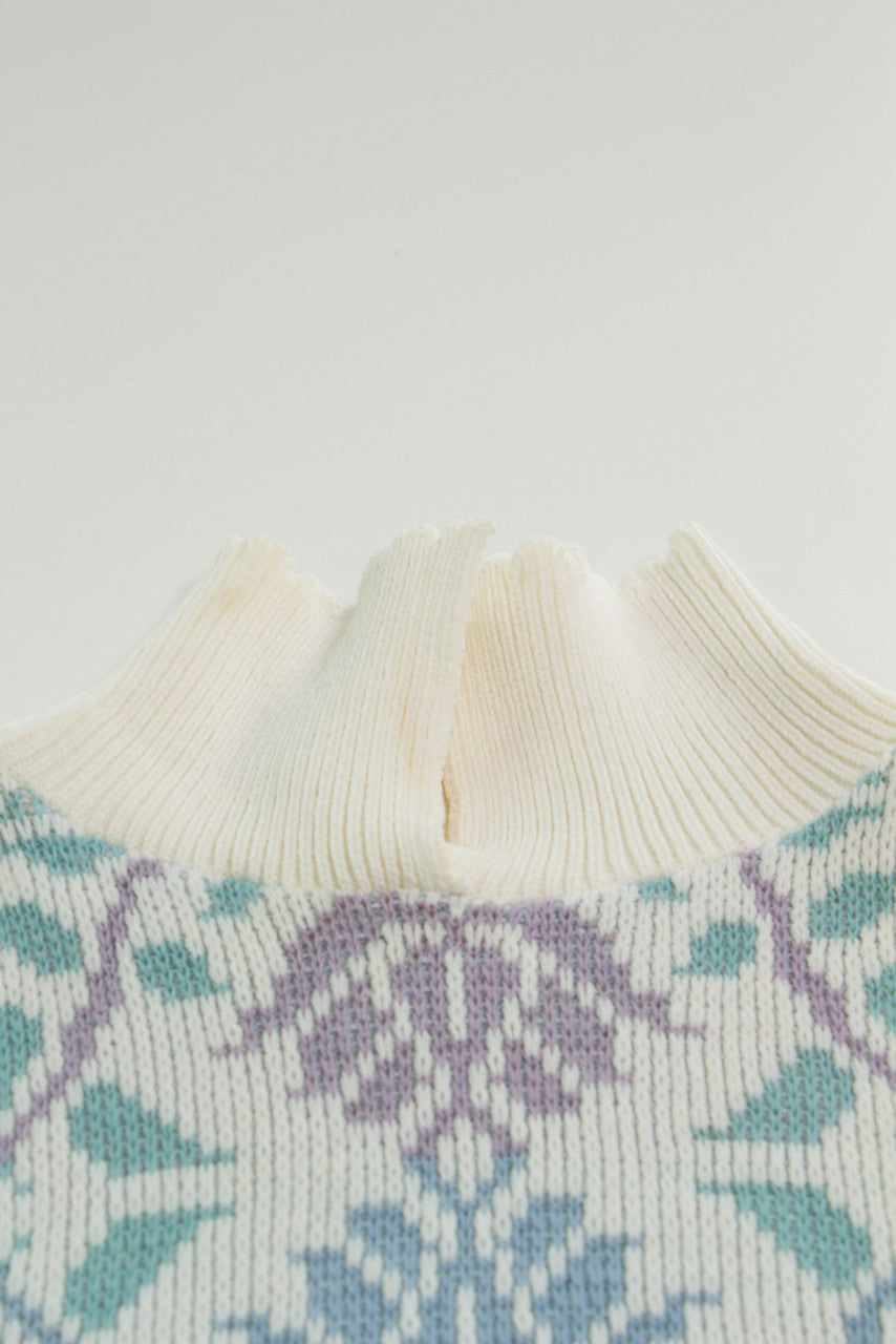 Vintage Collared White 80s Sweater with Floral Pattern