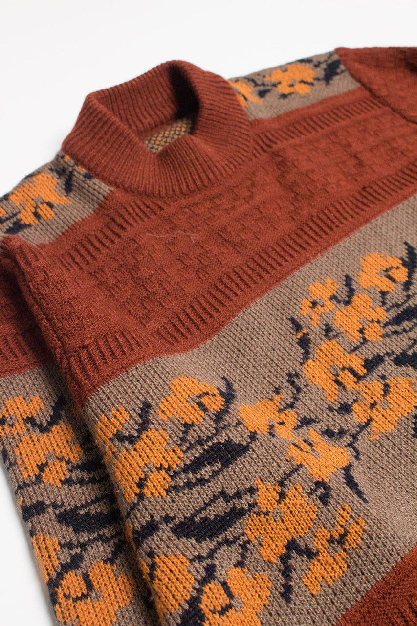 Vintage Pumpkin Floral Daipe 80s Sweater
