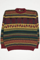 Burgundy & Mustard Butterfly Patterned 80s Sweater