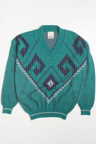Diamond Pattern V-Neck 80s Sweater