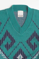 Diamond Pattern V-Neck 80s Sweater
