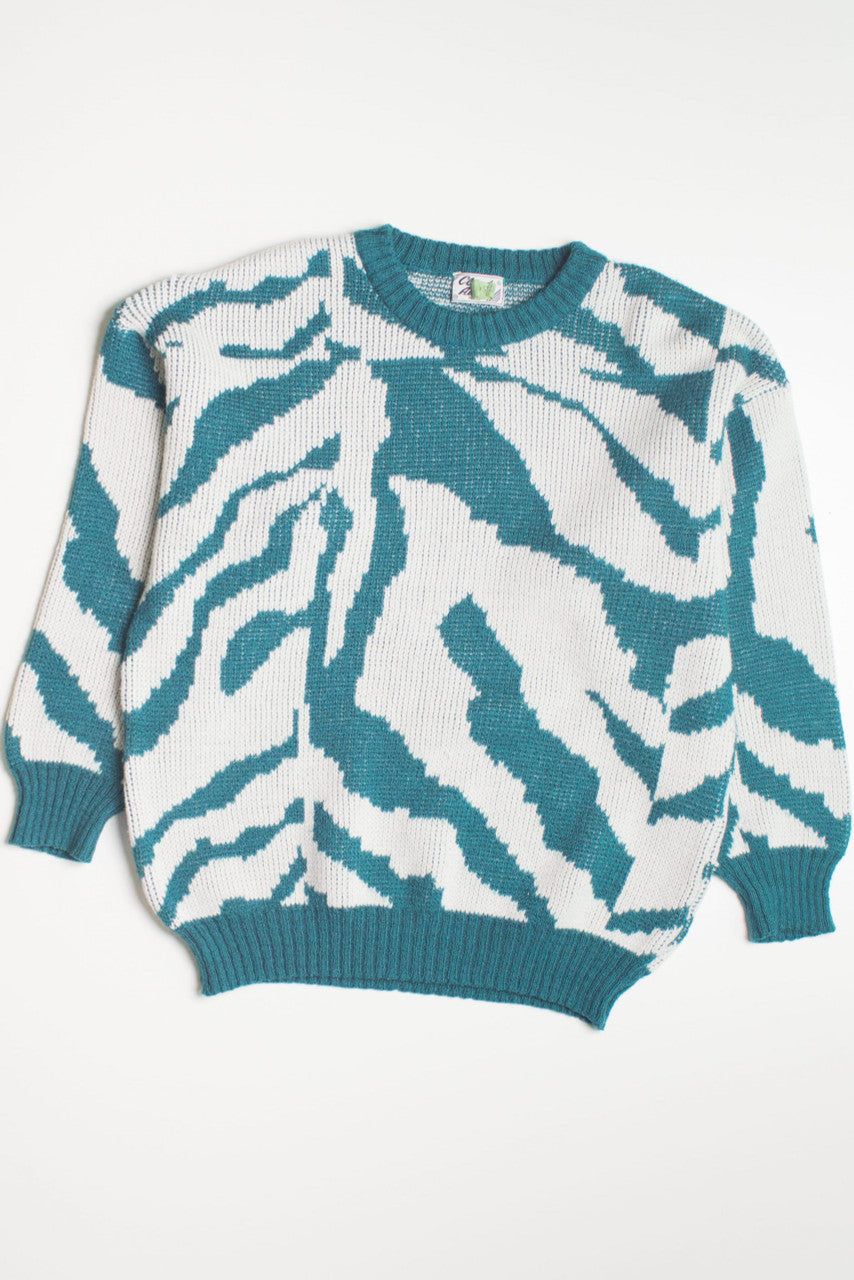 Teal Zebra Print 80s Sweater