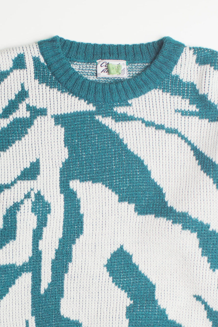Teal Zebra Print 80s Sweater