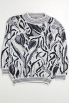 Abstract Floral Mock Neck 80s Sweater