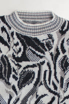 Abstract Floral Mock Neck 80s Sweater