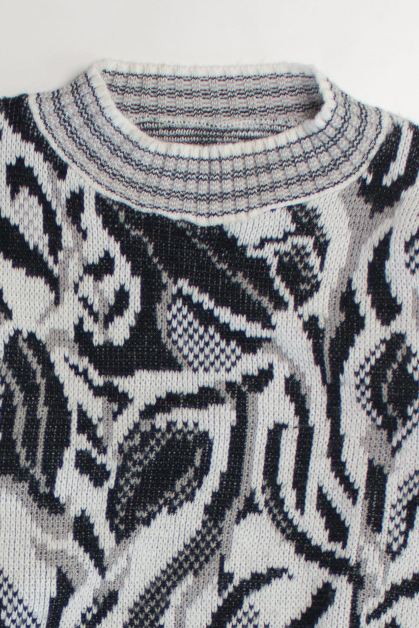 Abstract Floral Mock Neck 80s Sweater