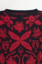 Red Floral Pattern 80s Sweater