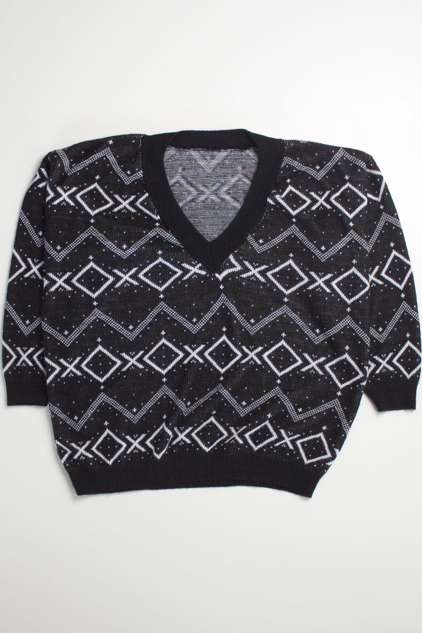 XO Pattern V-Neck 80s Sweater