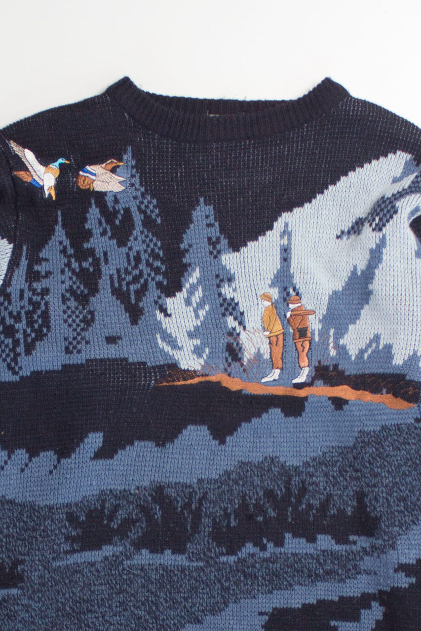 Duck Hunting Embroidered 80s Sweater