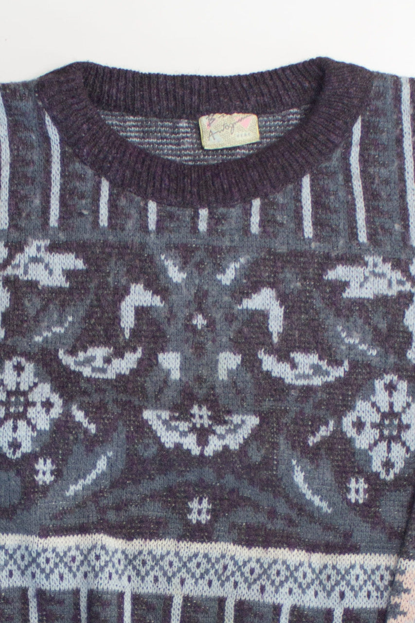 Floral Pattern 80s Sweater